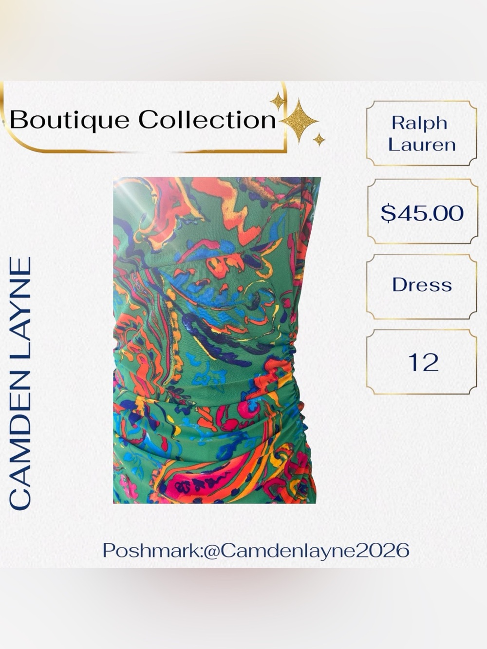 Ralph Lauren Teal Multicolor Abstract V-Neck Mini Dress - Picture 12 of 13